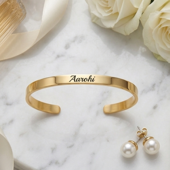 Personalized Gold Kada Bracelet for Women – Custom Name Engraved Bracelet