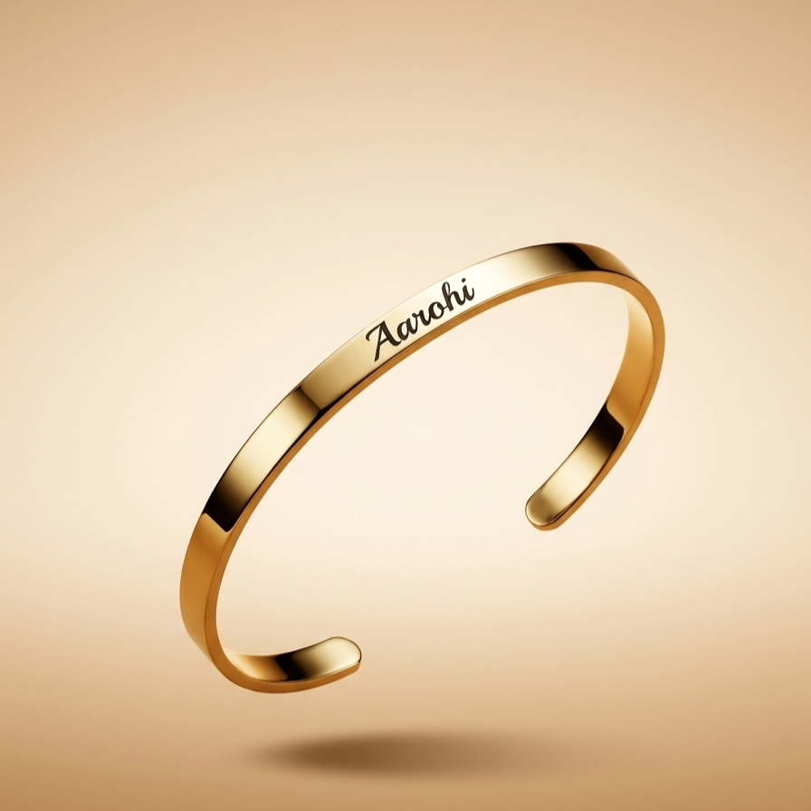 Personalized Gold Kada Bracelet for Women – Custom Name Engraved Bracelet