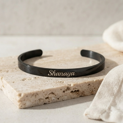 Personalized Black Kada Bracelet for Women – Custom Name Engraved Bracelet