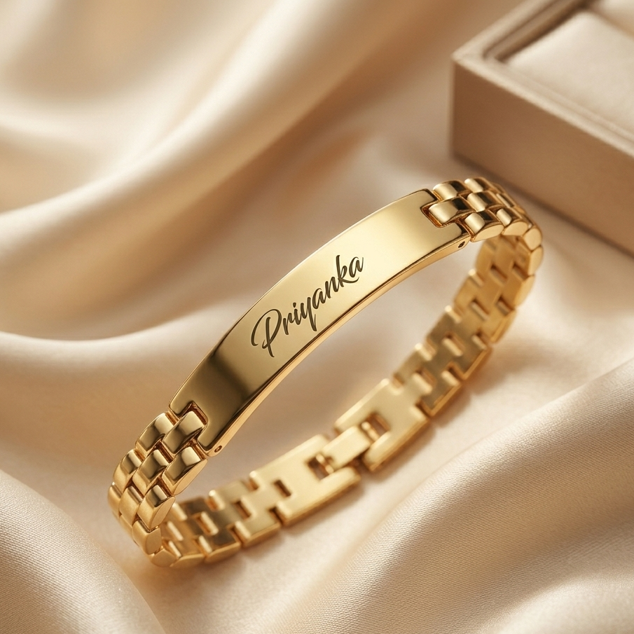 Personalized Name Bracelet for Women – Custom Gold Engraved Bracelet