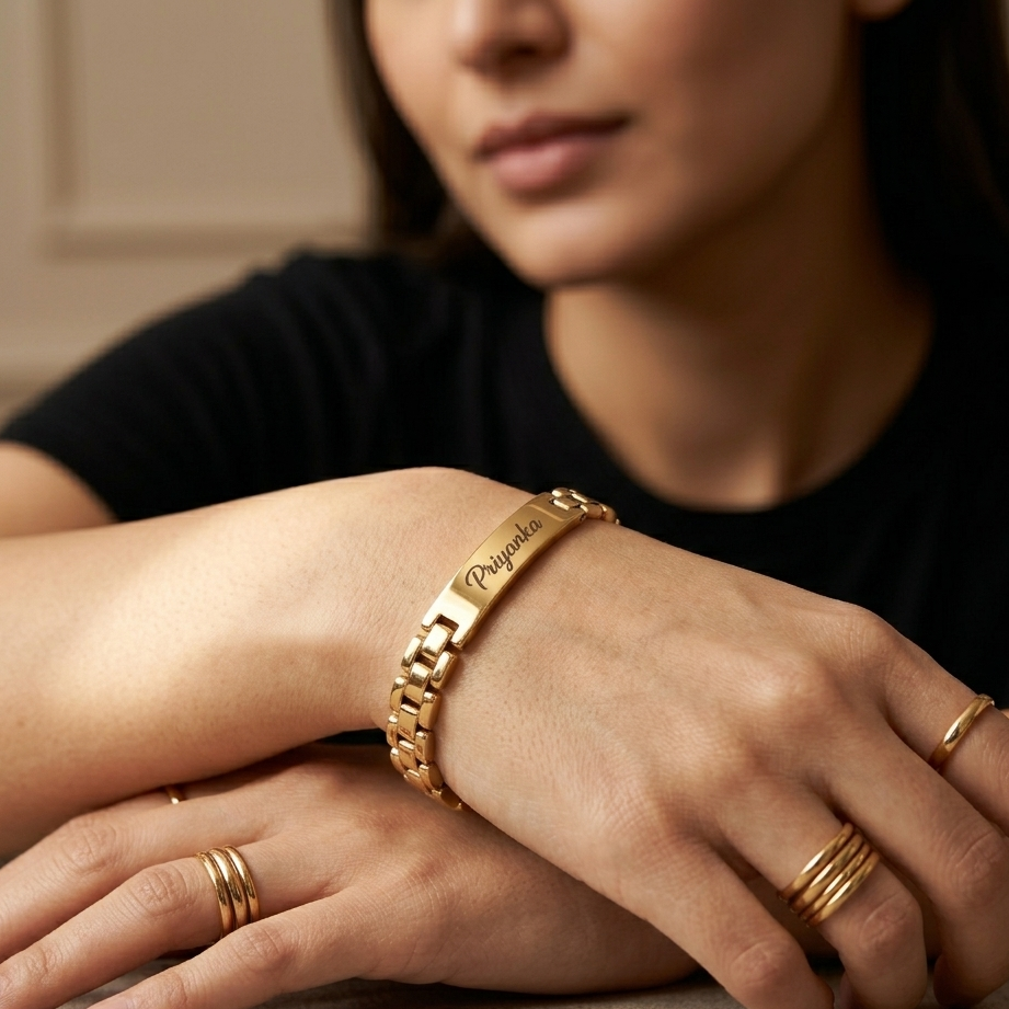 Personalized Name Bracelet for Women – Custom Gold Engraved Bracelet