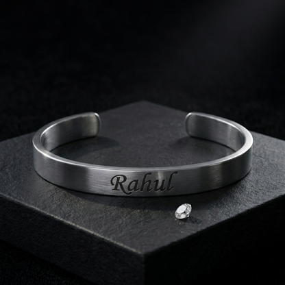 Personalized Silver Kada Bracelet for Men – Custom Name Engraved Bracelet