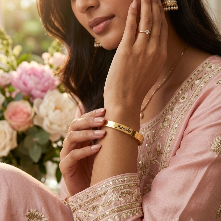 Personalized Gold Kada Bracelet for Women – Custom Name Engraved Bracelet