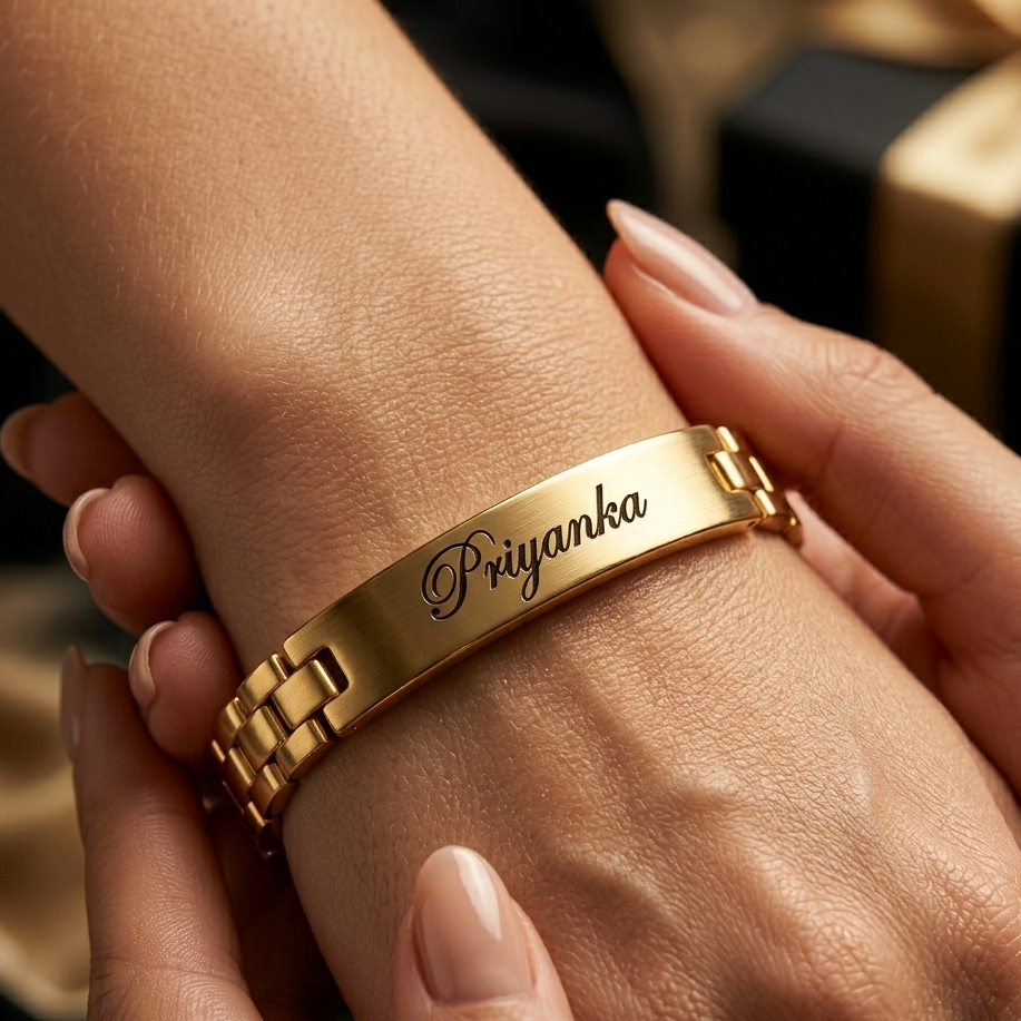 Personalized Name Bracelet for Women – Custom Gold Engraved Bracelet