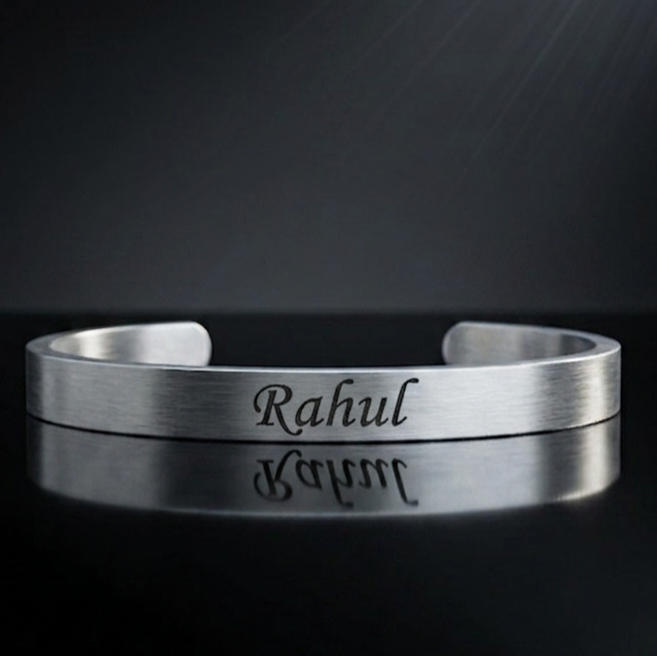 Personalized Silver Kada Bracelet for Men – Custom Name Engraved Bracelet