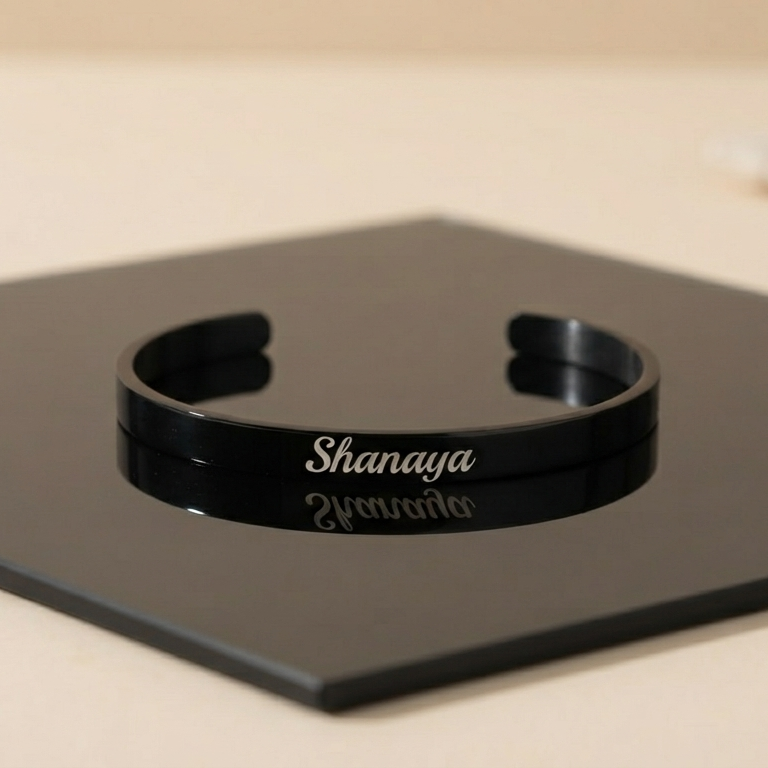 Personalized Black Kada Bracelet for Women – Custom Name Engraved Bracelet