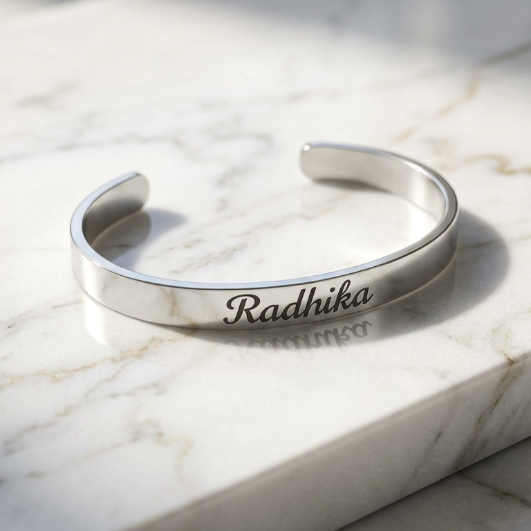 Personalized Silver Kada Bracelet for Women – Custom Name Engraved Bracelet