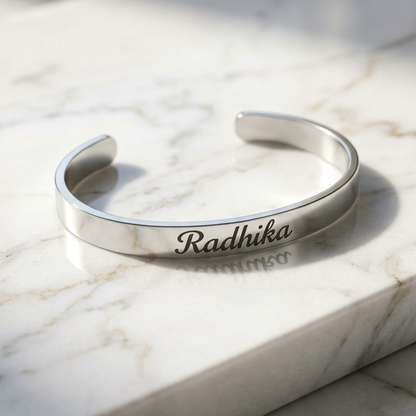 Personalized Silver Kada Bracelet for Women – Custom Name Engraved Bracelet