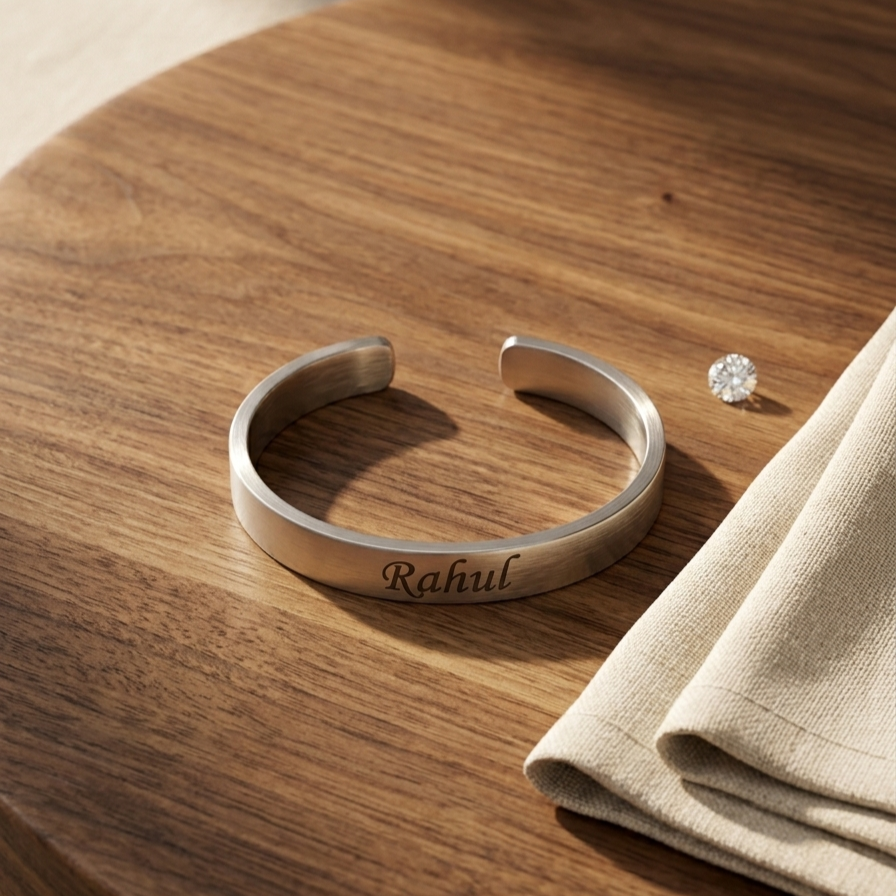 Personalized Silver Kada Bracelet for Men – Custom Name Engraved Bracelet
