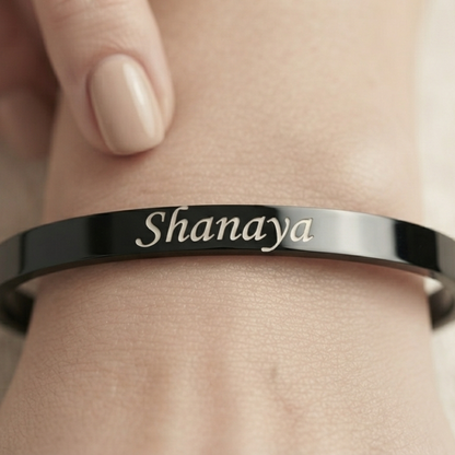 Personalized Black Kada Bracelet for Women – Custom Name Engraved Bracelet