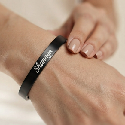 Personalized Black Kada Bracelet for Women – Custom Name Engraved Bracelet