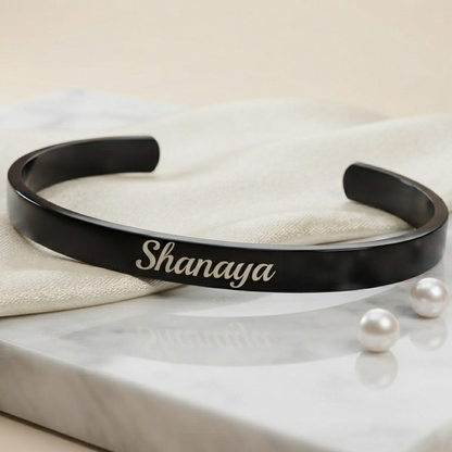 Personalized Black Kada Bracelet for Women – Custom Name Engraved Bracelet