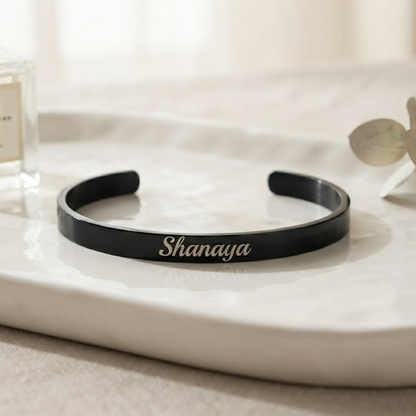 Personalized Black Kada Bracelet for Women – Custom Name Engraved Bracelet
