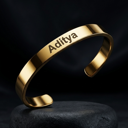 Personalized Gold Kada Bracelet for Men – Custom Name Engraved Bracelet