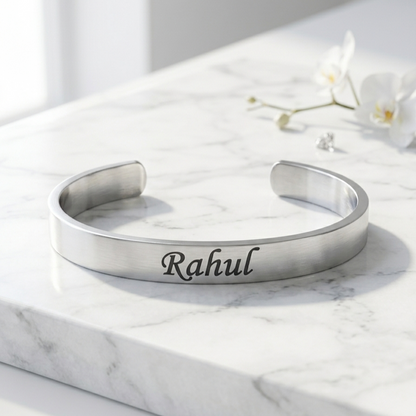 Personalized Silver Kada Bracelet for Men – Custom Name Engraved Bracelet