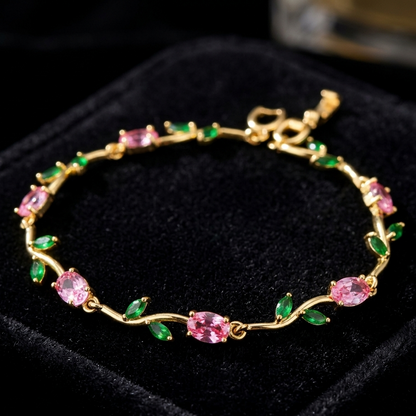Golden Pink Tulip Bracelet – Elegant Floral Charm Bracelet for Women