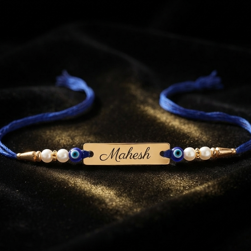 Personalized Evil Eye Name Rakhi | Custom Engraved Raksha Bandhan Rakhi