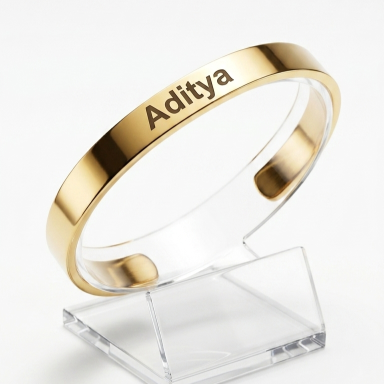 Personalized Gold Kada Bracelet for Men – Custom Name Engraved Bracelet