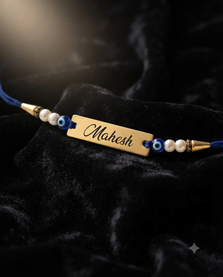 Personalized Evil Eye Name Rakhi | Custom Engraved Raksha Bandhan Rakhi