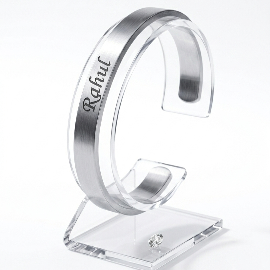 Personalized Silver Kada Bracelet for Men – Custom Name Engraved Bracelet