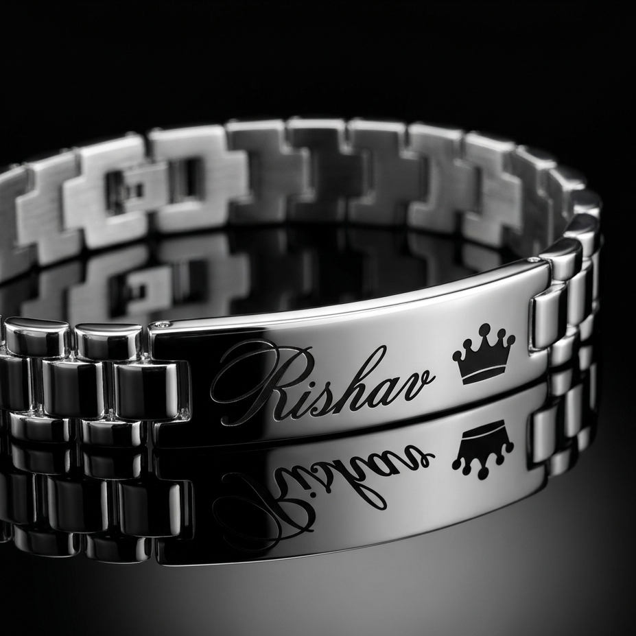 Personalized Name Bracelet for Men – Custom Engraved Silver Bracelet