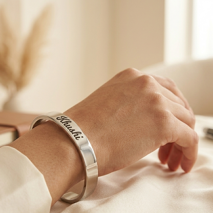 Personalized Silver Kada Bracelet for Men & Women – Custom Name Engraved Bracelet