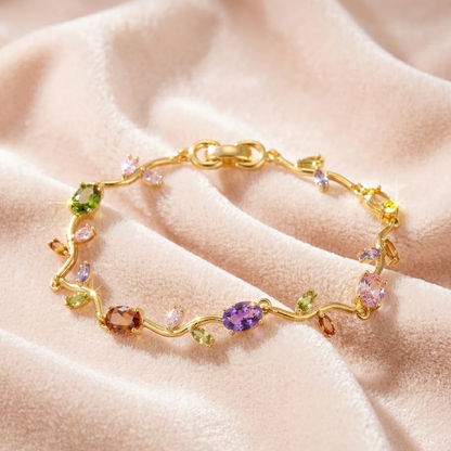 Golden Multicolor Gemstone Tulip Bracelet – Elegant Floral Charm Bracelet for Women