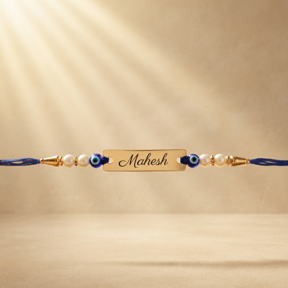 Personalized Evil Eye Name Rakhi | Custom Engraved Raksha Bandhan Rakhi