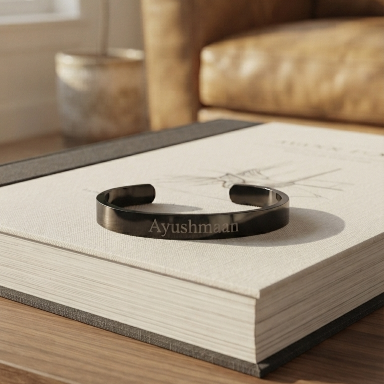 Personalized Black Kada Bracelet for Men – Custom Name Engraved Bracelet