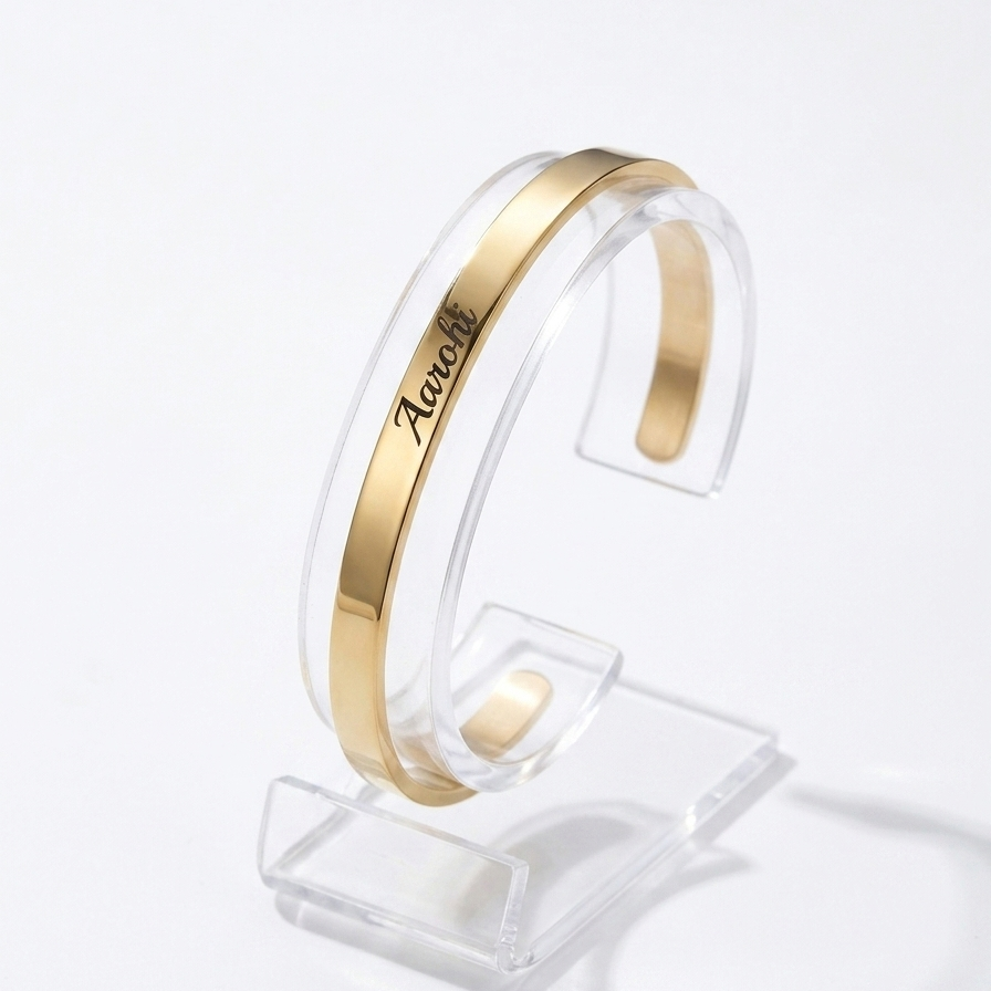 Personalized Gold Kada Bracelet for Women – Custom Name Engraved Bracelet