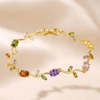 Golden Multicolor Gemstone Tulip Bracelet – Elegant Floral Charm Bracelet for Women