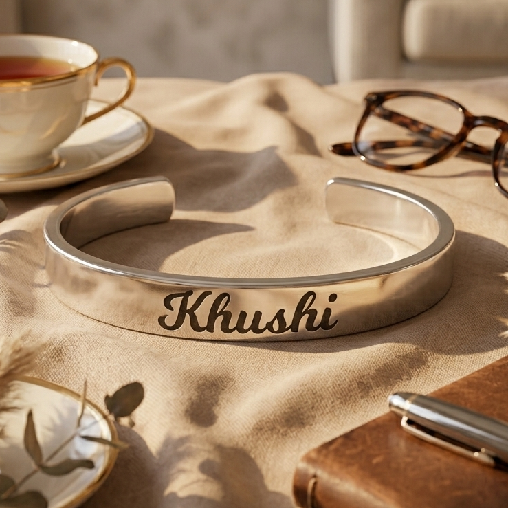 Personalized Silver Kada Bracelet for Men & Women – Custom Name Engraved Bracelet