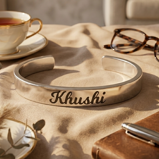 Personalized Silver Kada Bracelet for Men & Women – Custom Name Engraved Bracelet