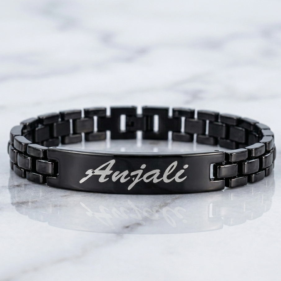Personalized Name Bracelet for Women | Custom Engraved Black Bracelet | Elegant Gift Jewelry