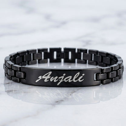 Personalized Name Bracelet for Women | Custom Engraved Black Bracelet | Elegant Gift Jewelry