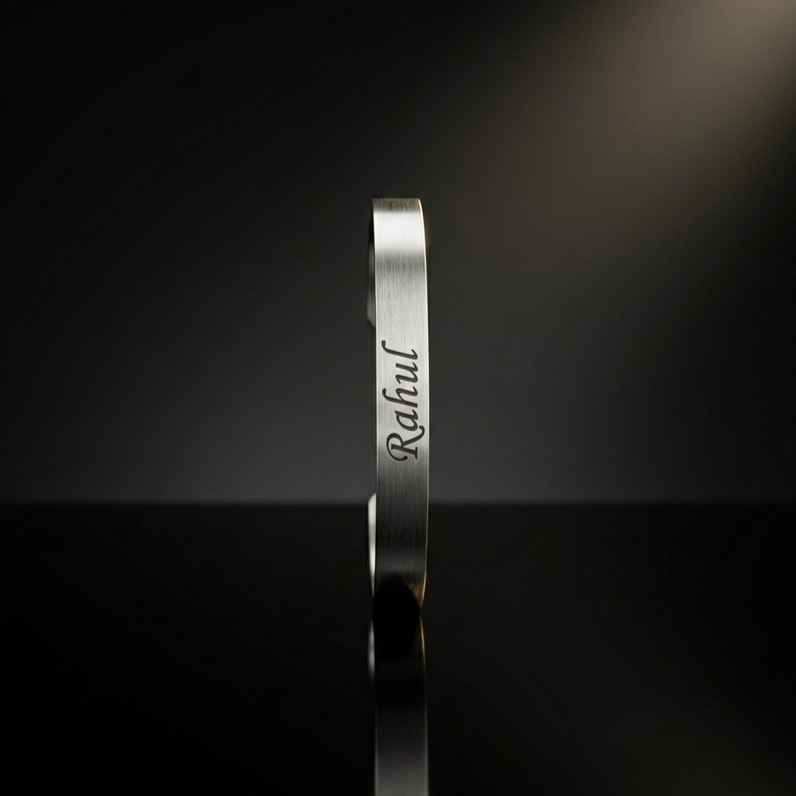 Personalized Silver Kada Bracelet for Men – Custom Name Engraved Bracelet