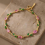 Golden Pink Tulip Bracelet – Elegant Floral Charm Bracelet for Women