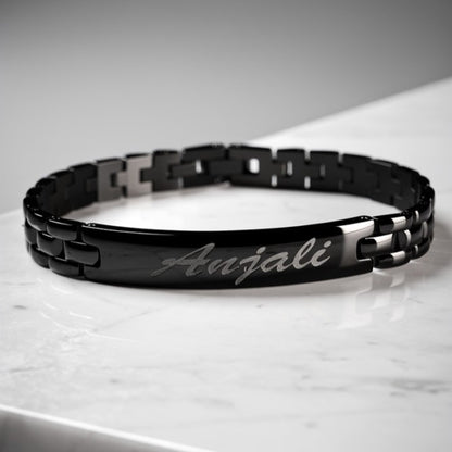 Personalized Name Bracelet for Women | Custom Engraved Black Bracelet | Elegant Gift Jewelry