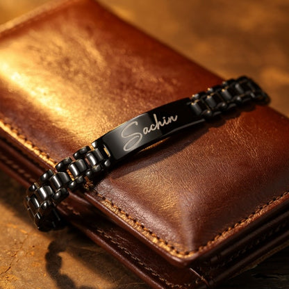 Personalized Name Bracelet for Men – Custom Engraved Black Bracelet