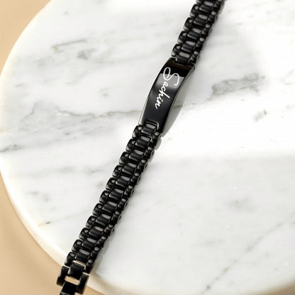 Personalized Name Bracelet for Men – Custom Engraved Black Bracelet