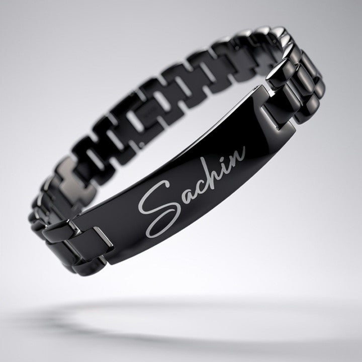 Personalized Name Bracelet for Men – Custom Engraved Black Bracelet