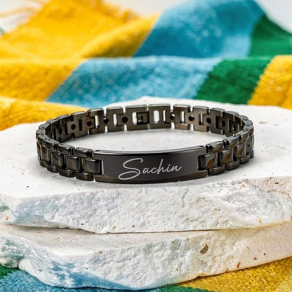 Personalized Name Bracelet for Men – Custom Engraved Black Bracelet