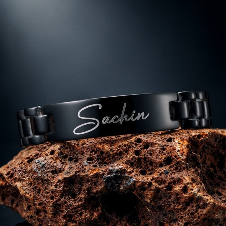 Personalized Name Bracelet for Men – Custom Engraved Black Bracelet