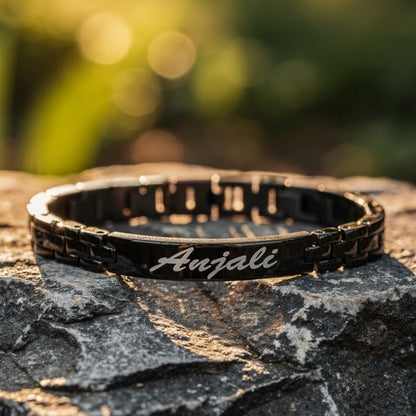 Personalized Name Bracelet for Women | Custom Engraved Black Bracelet | Elegant Gift Jewelry